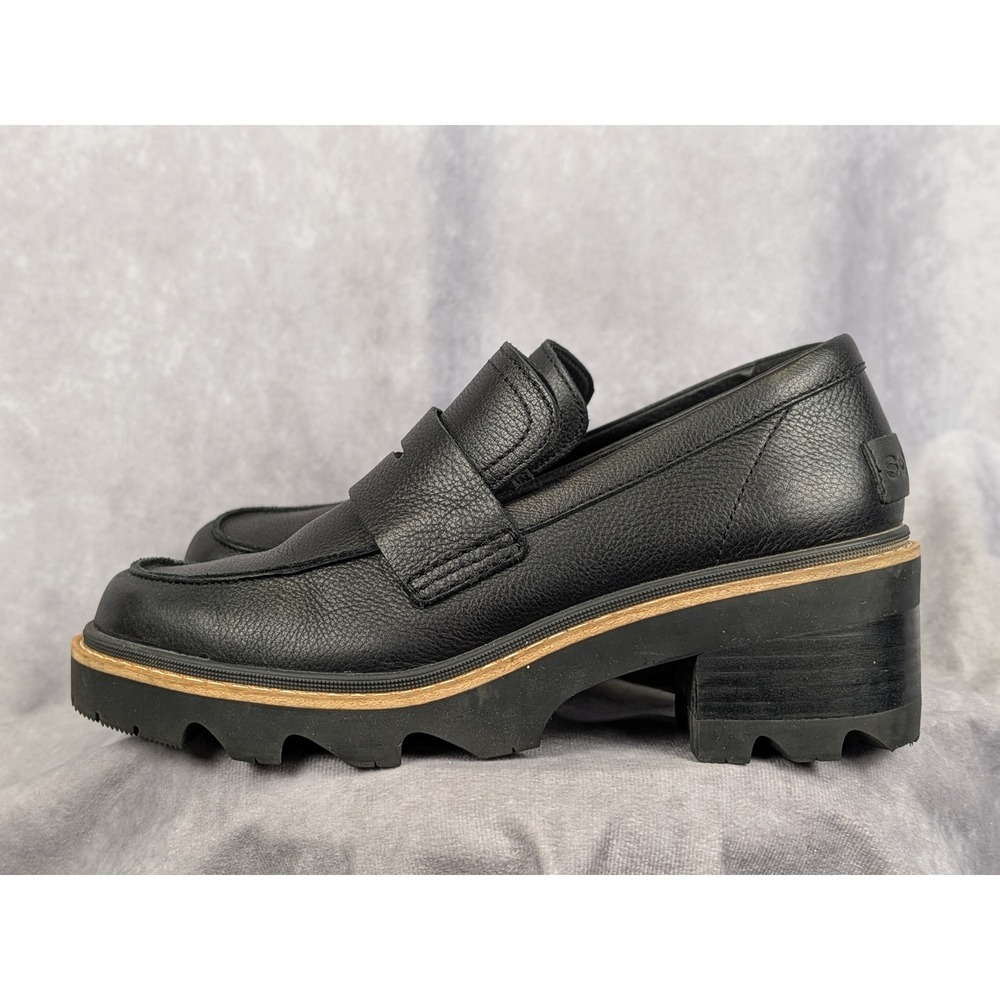 Sorel‎ Brex Heel Penny Loafer Black Leather Lug Sole Shoes NL5126-011 Mens 9.5